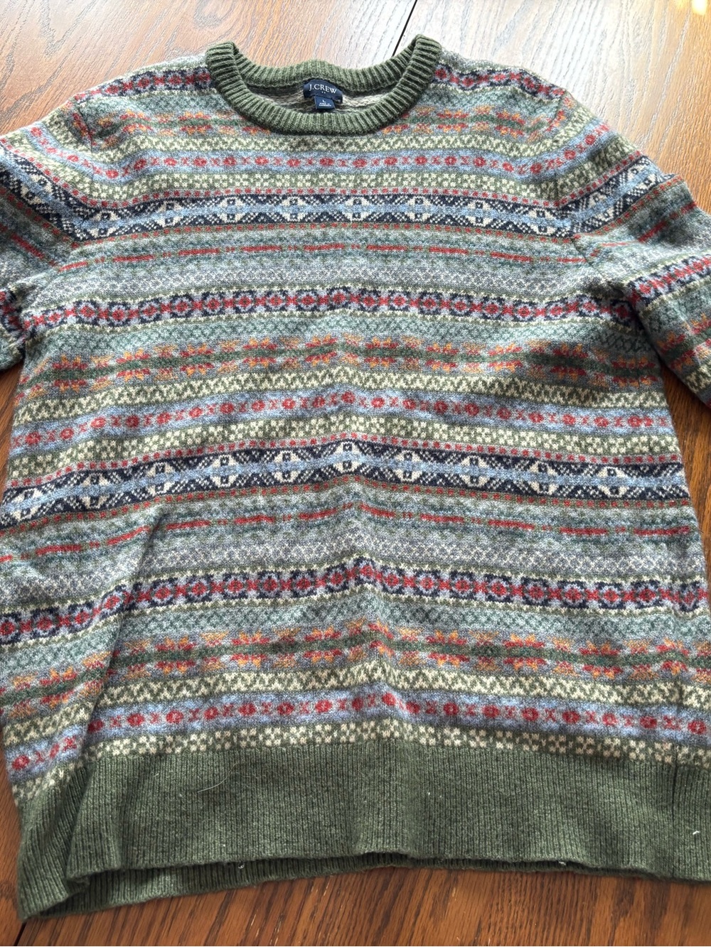 J crew mens fair isle wool blend sweater green blue L